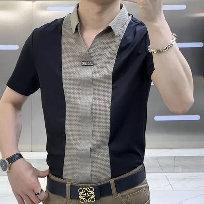 Mens Business Casual Patchwork Shirt