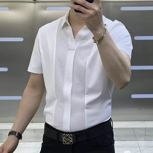 Mens Business Casual Patchwork Shirt