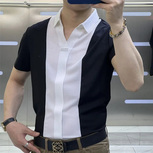 Mens Business Casual Patchwork Shirt