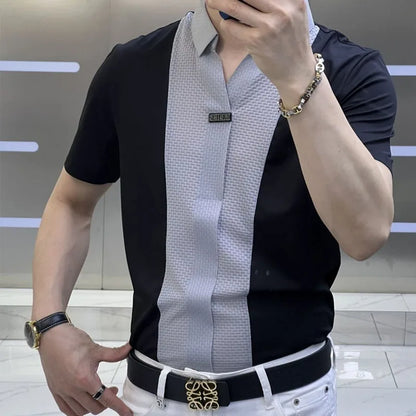 Mens Business Casual Patchwork Shirt