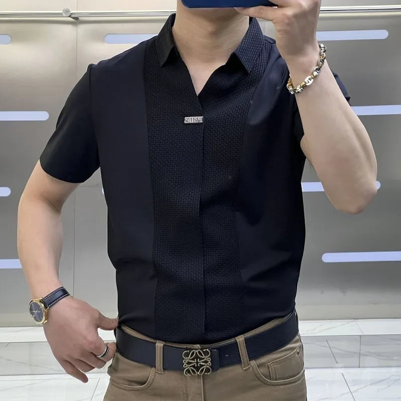 Mens Business Casual Patchwork Shirt