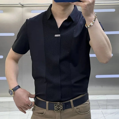 Mens Business Casual Patchwork Shirt
