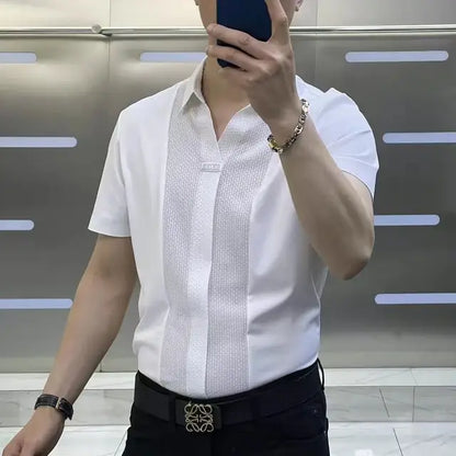 Mens Business Casual Patchwork Shirt